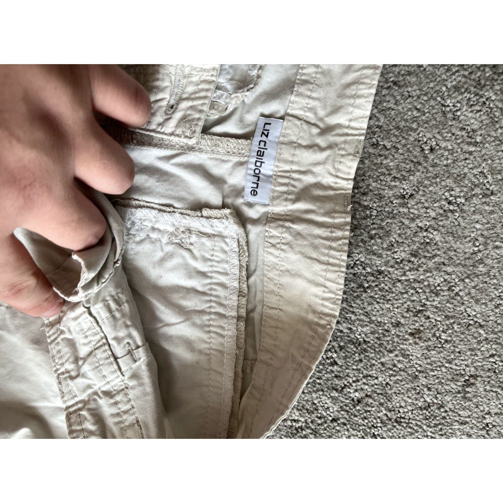 Liz Claiborne Liz Claiborne Pants - Womens Sz 6 Flat Front Straight Leg Chino Beige Cotton Blend Slacks Size 28" / US 6 / IT 42 - 5 Thumbnail