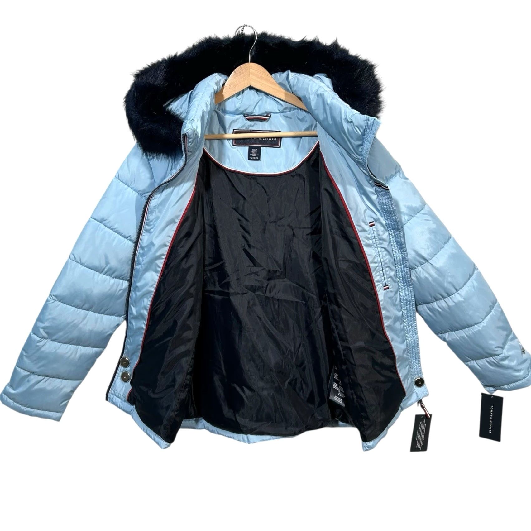 Tommy Hilfiger Tommy Hilfiger Women’s Fur Hood Puffer Jacket XS XL Light Blue Cerulean Cinched Waist Zip Pockets Quilted Winter Coat Mens Womens Girls Boys Size XL / US 12-14 / IT 48-50 - 5 Thumbnail