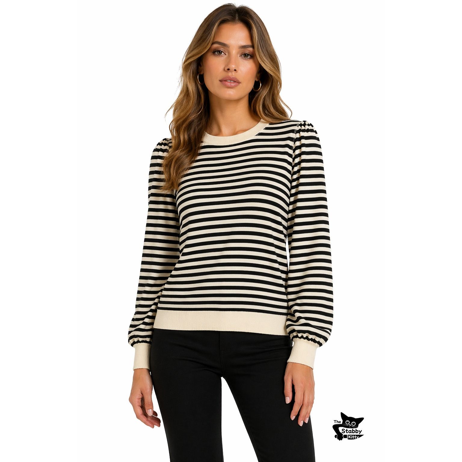 THE GREAT The Great. Black & Cream Striped Pleated Shoulder Sweatshirt Size S / US 4 / IT 40 - 6 Thumbnail
