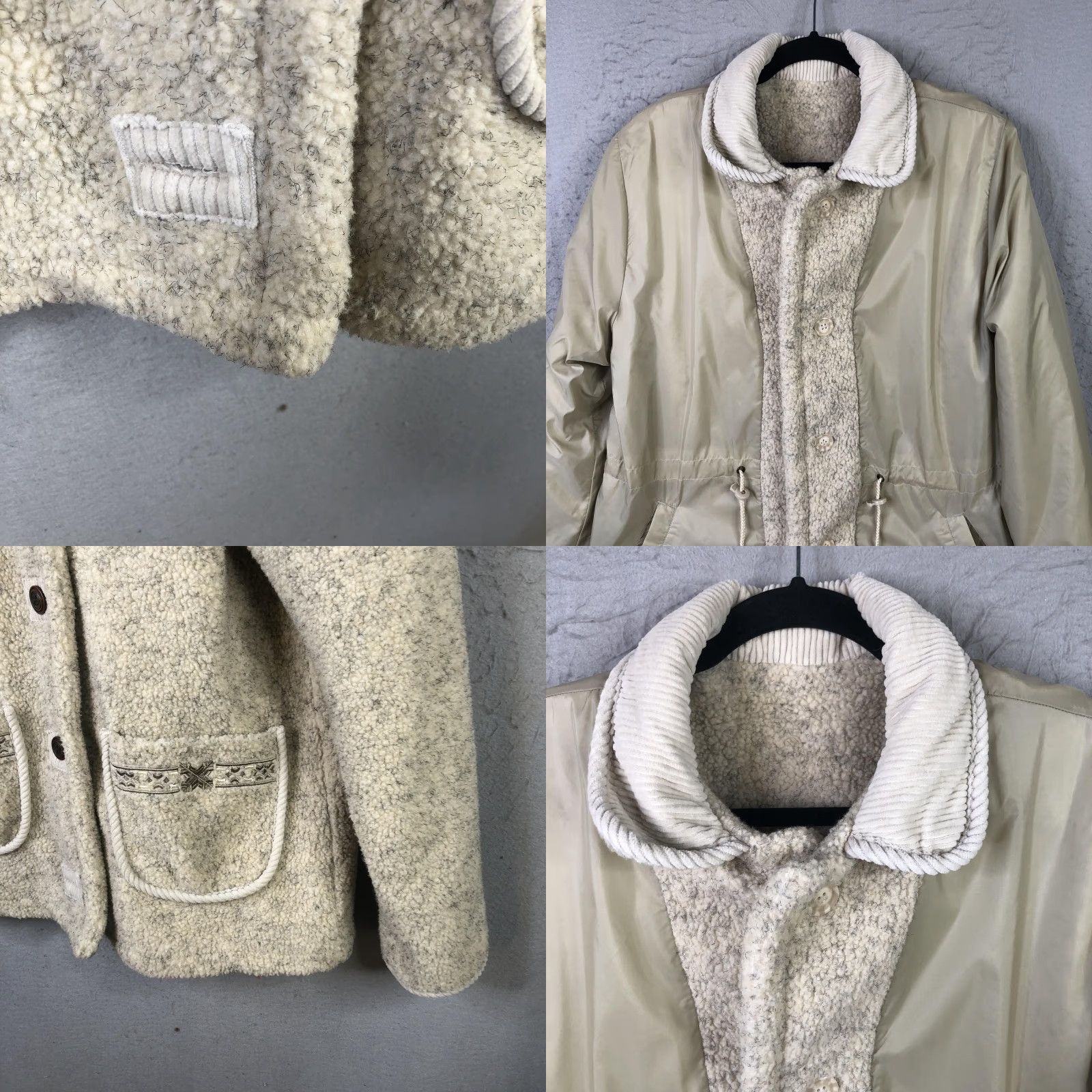 Vintage Carlo Briani Jacket Womens M Reversible Sherpa Fleece Nylon Drawstring Ivory Beige Pocketed Collared Embroidered Size M / US 6-8 / IT 42-44 - 9 Thumbnail