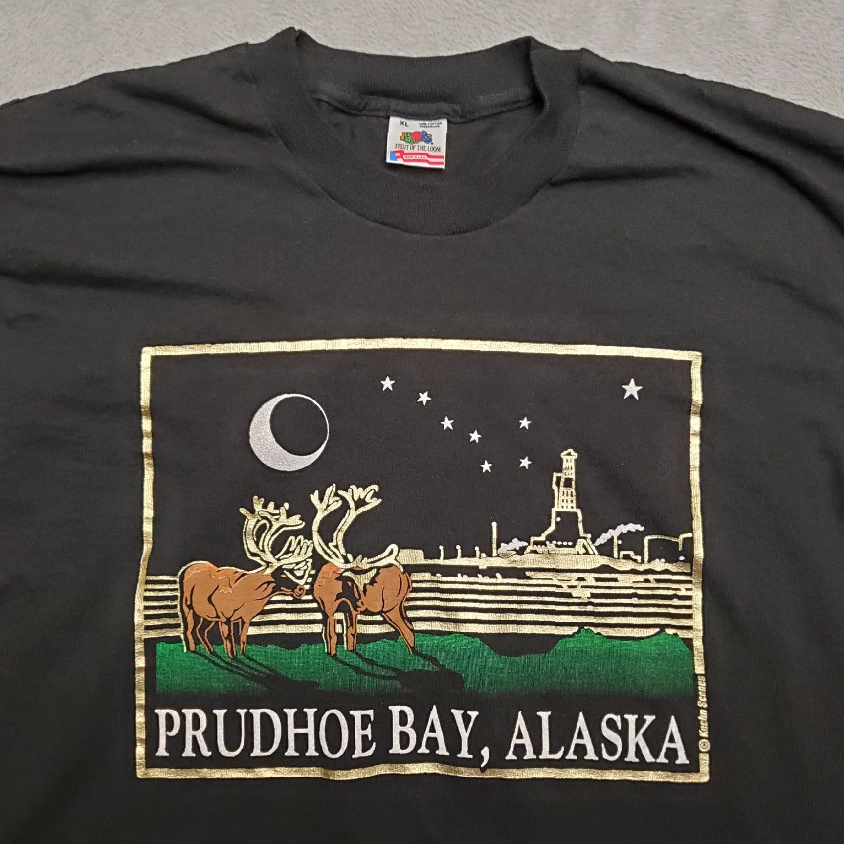 Fruit Of The Loom VINTAGE Purdhoe Bay Alaska Shirt Mens XL Black Caribou Made In USA Oil Shirt Mens XL Black Caribou USA Oil Size US XL / EU 56 / 4 - 2 Thumbnail