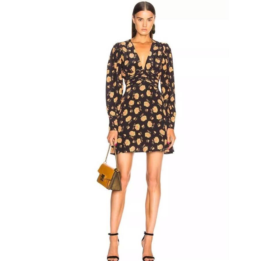 image of Veronica Beard Marion Ruched Floral Print Mini Dress in Black, Women's (Size Large)