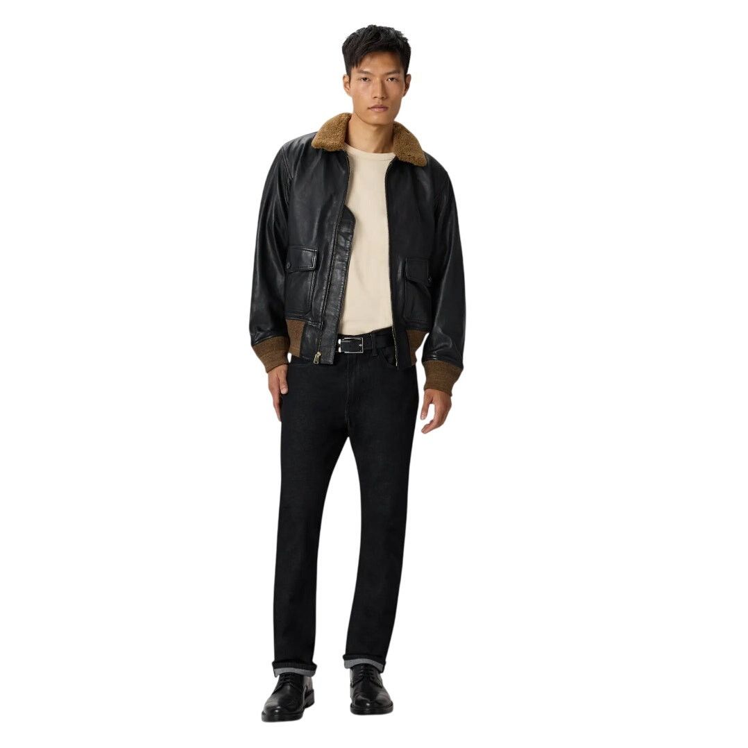 Quince Quince Large True Black Shearling Collar Leather Jacket Size US L / EU 52-54 / 3 - 2 Thumbnail