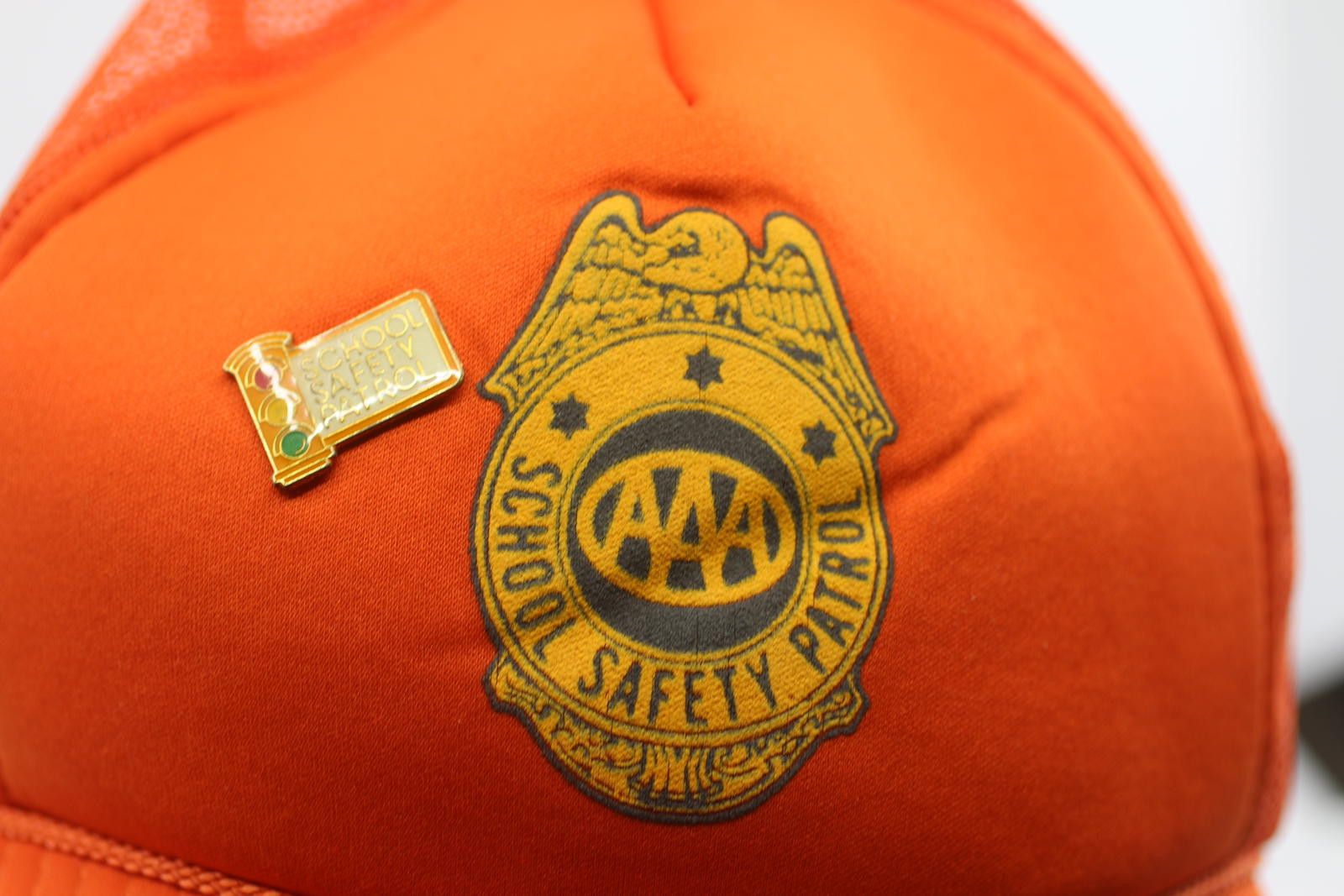 AAA Vintage AAA School Safety Patrol Orange Mesh Cap with Pin Size ONE SIZE - 2 Thumbnail
