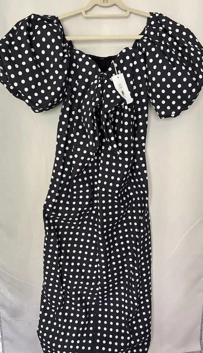 image of Designer Caroline Constas | Reyna Maxi Dress Black White Dot - Size S, Women's