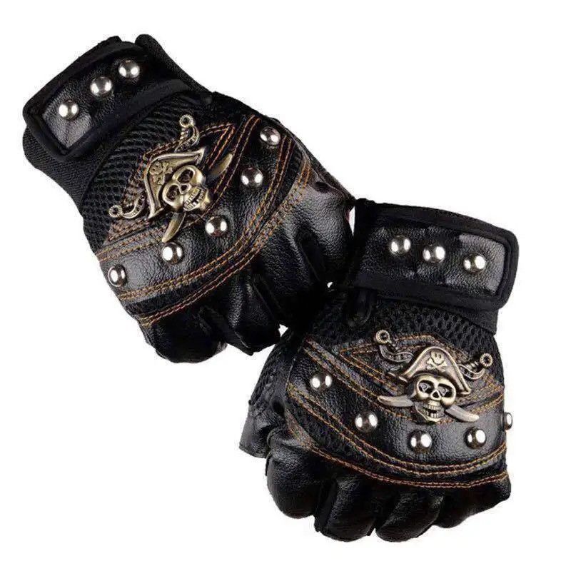 Leather Punk Skulls Rivet PU Leather Gloves Size ONE SIZE - 1 Thumbnail
