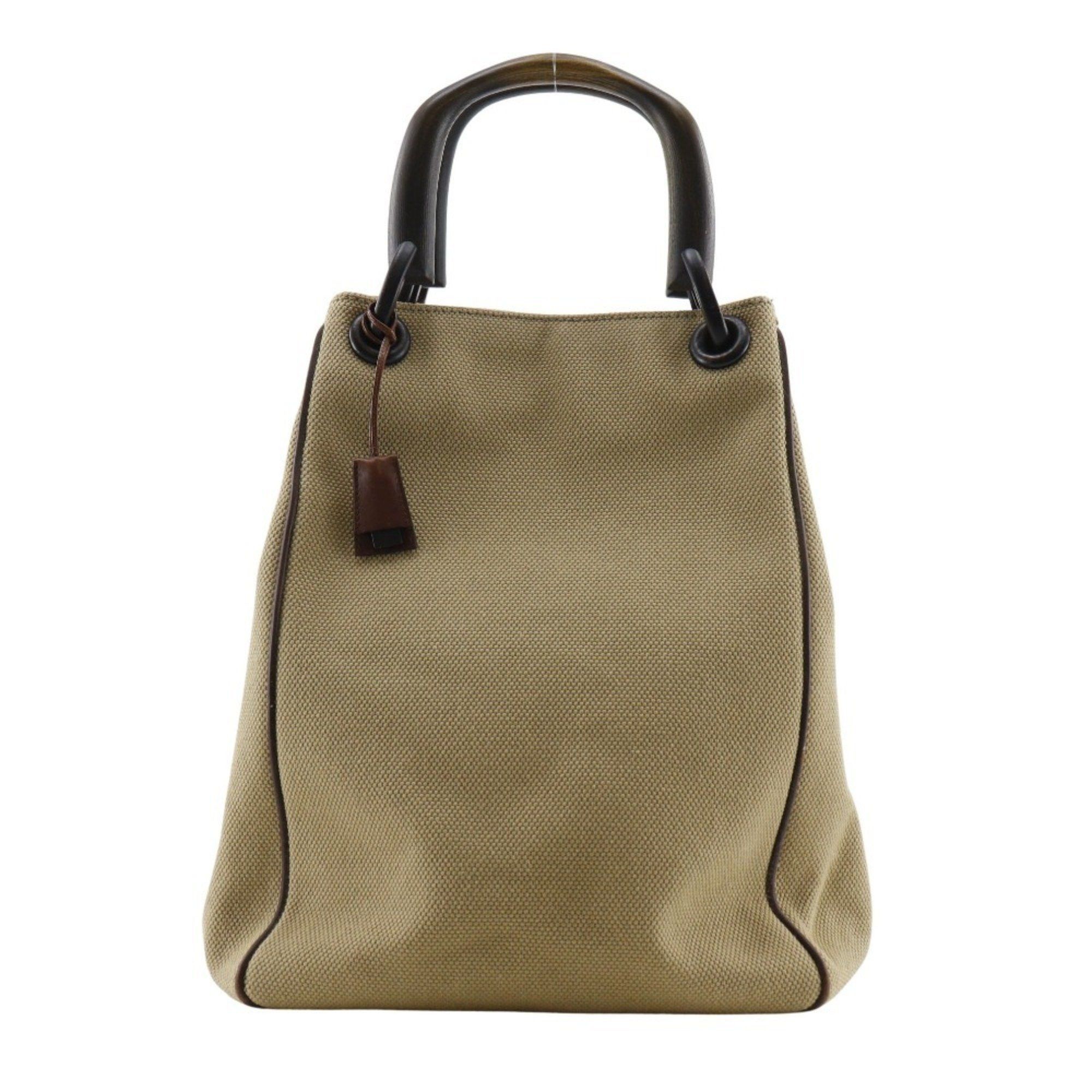 GUCCI Wood Handle Handbag 106493 Canvas Beige A5 handle Women's