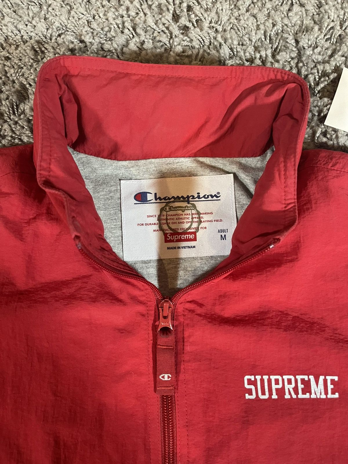 Champion × Supreme 2018SS Supreme Champion Track Hooded Jacket Red Size US M / EU 48-50 / 2 - 8 Thumbnail