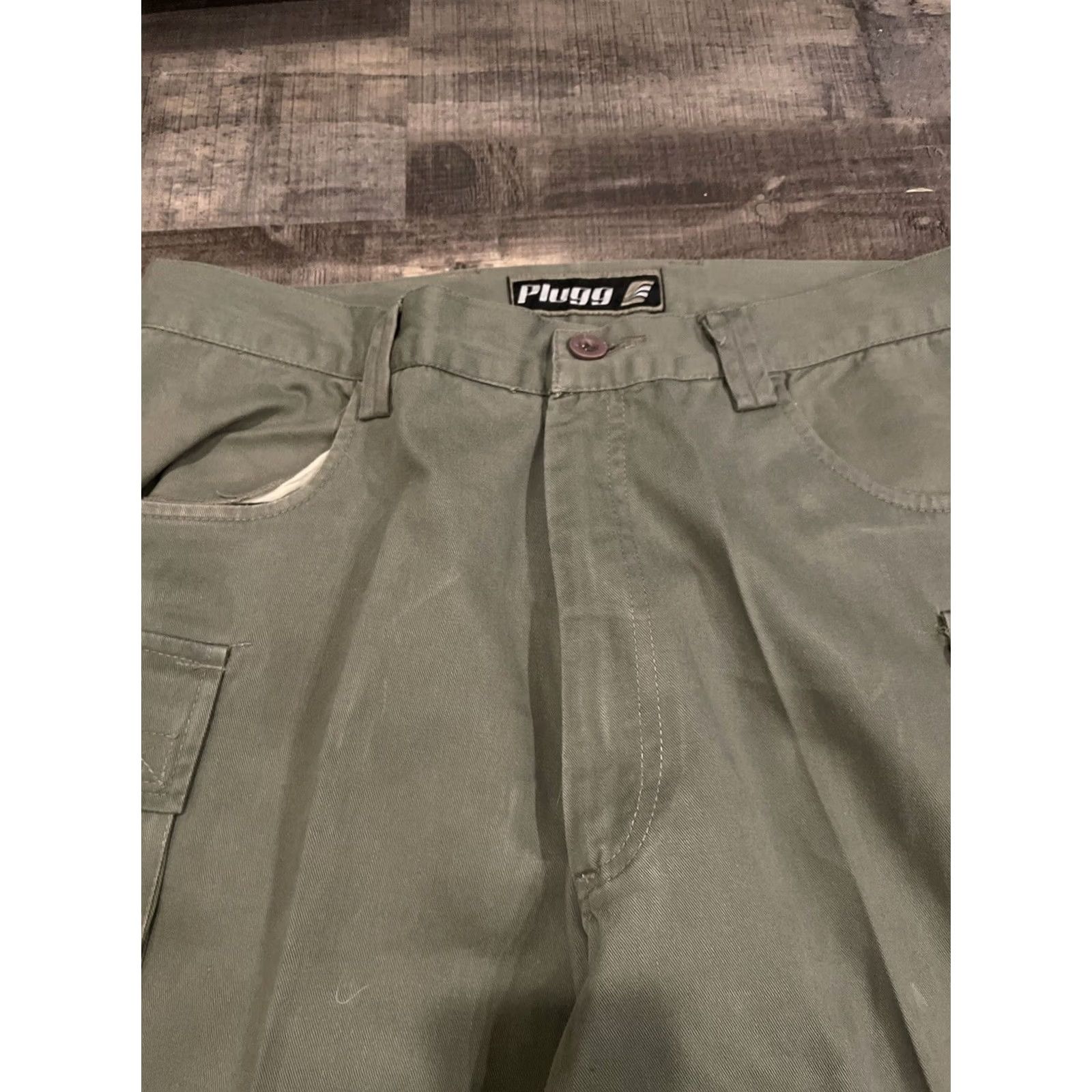 Olive VINTAGE Plugg Cargo Pants 36x34 Olive Green Grunge Wide-Leg Men Adult Regular 34 Inseam 36 Flex Style 90s 2000s Skater Size US 36 / EU 52 - 2 Thumbnail