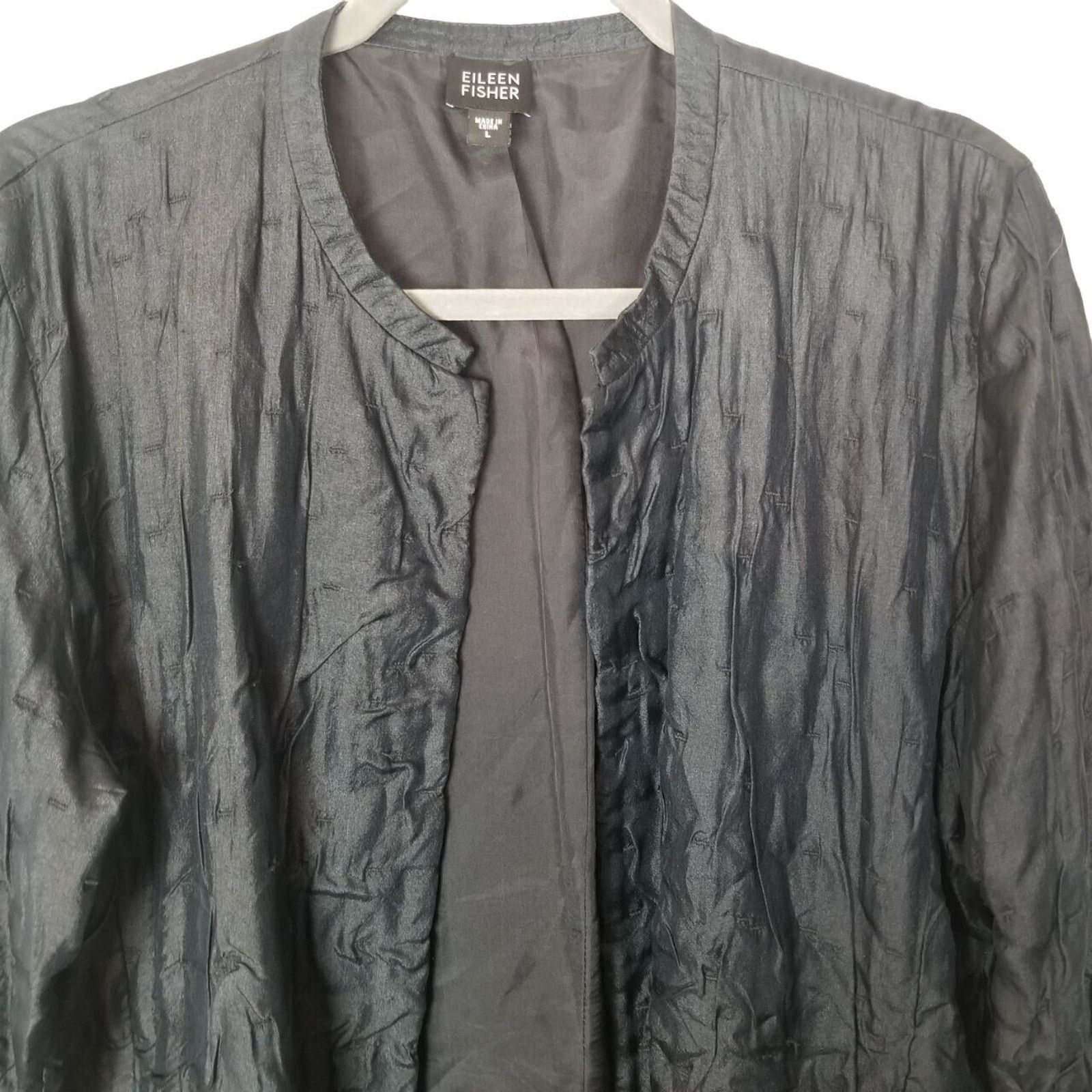 Eileen Fisher Eileen Fisher Womens Silk Textured Open Front Cardigan Sz L Size L / US 10 / IT 46 - 2 Thumbnail