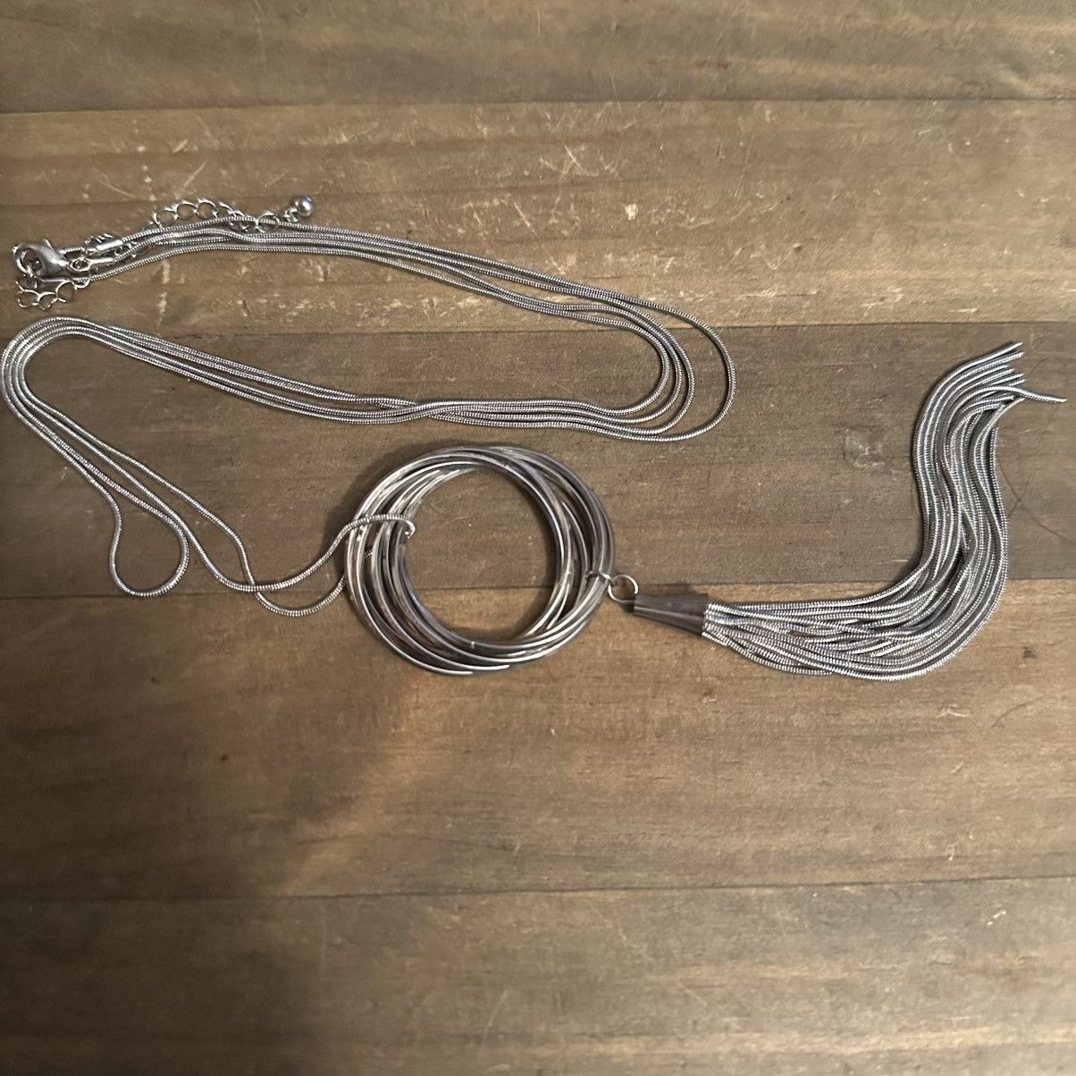 Other Long silver tone layered circle tassel pendant necklace Size ONE SIZE - 2 Thumbnail