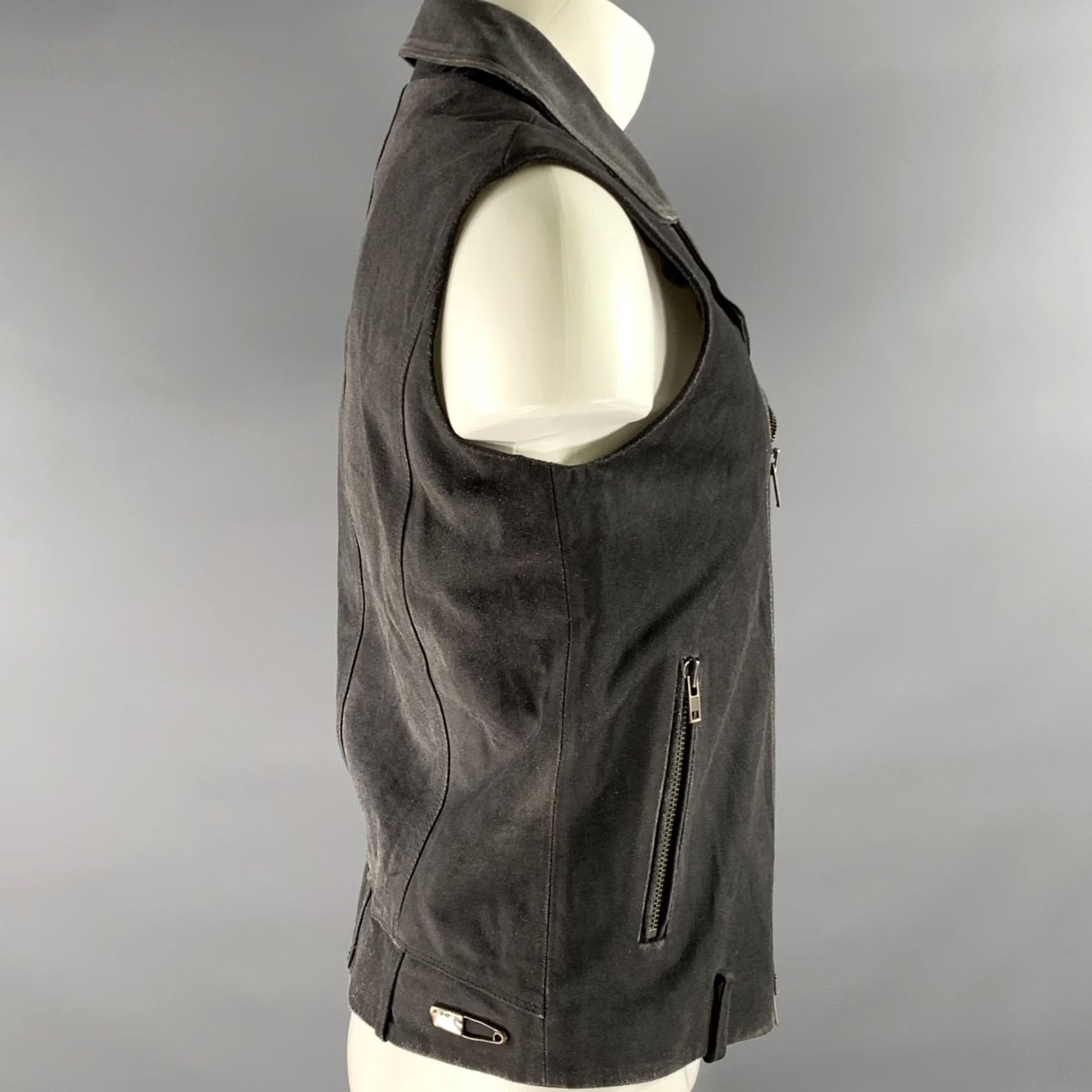 Diesel DIESEL Biker Vest Grey Distressed Calf Leather L Men Vest Size US L / EU 52-54 / 3 - 3 Thumbnail