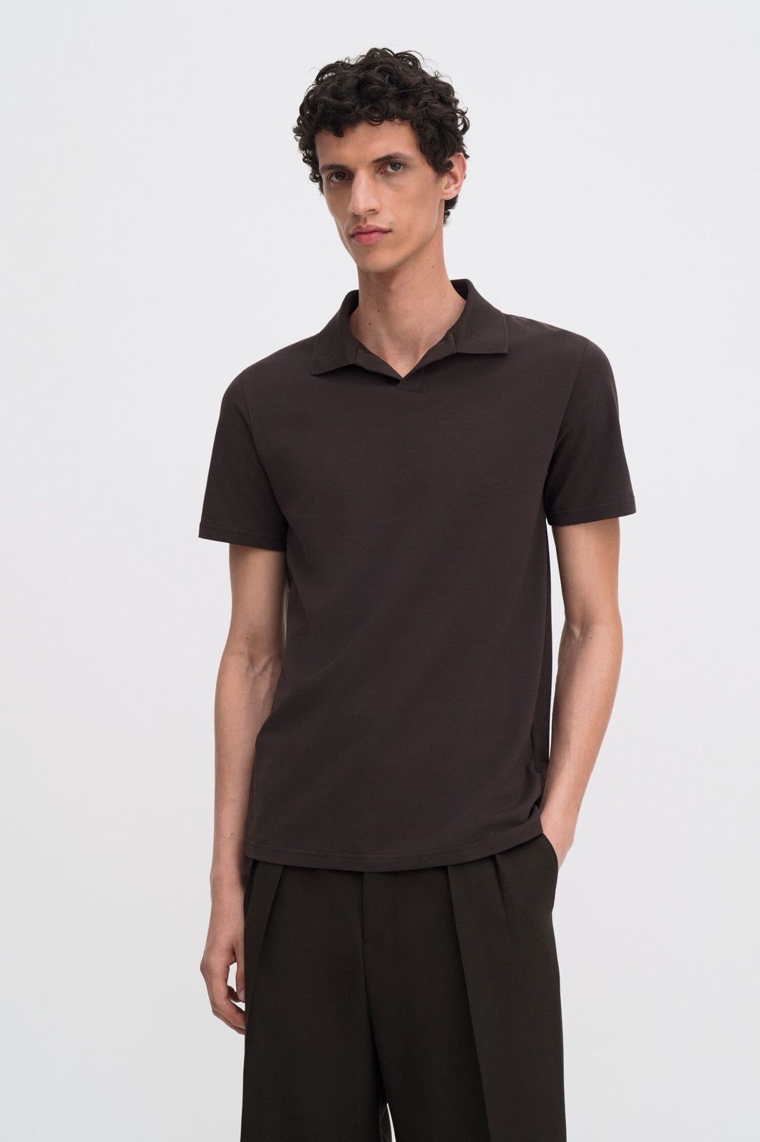 Filippa K Filippa K Brown Chocolate Stretch Cotton Polo T-Shirt Size US S / EU 44-46 / 1 - 1 Thumbnail