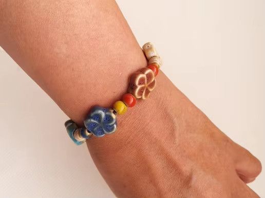 Handmade Flower Ceramic Bracelet Handmade Jewelry Gift For Her Size ONE SIZE - 2 Thumbnail
