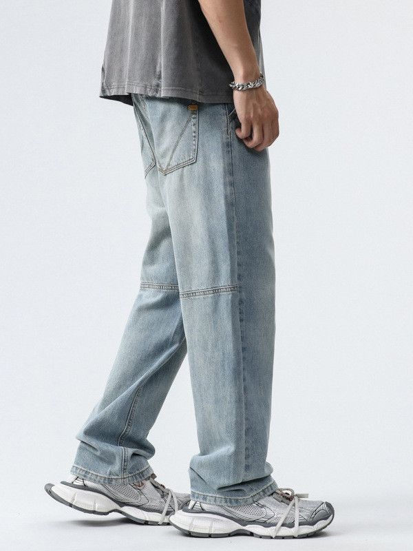 Japanese Brand Men's patchwork straight leg loose light-colored jeans Size US 32 / EU 48 - 2 Thumbnail