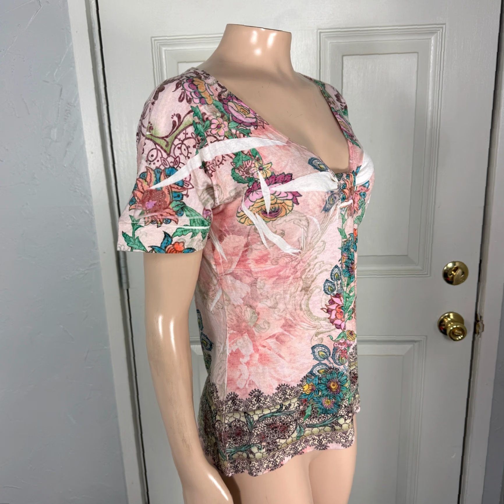 Vintage VINTAGE Mushka by Sienna Rose T-Shirt Shirt Floral Print Cotton Knit Pink Short Sleeve Womens PM Size 38 Bust 22" Length Size M / US 6-8 / IT 42-44 - 4 Thumbnail