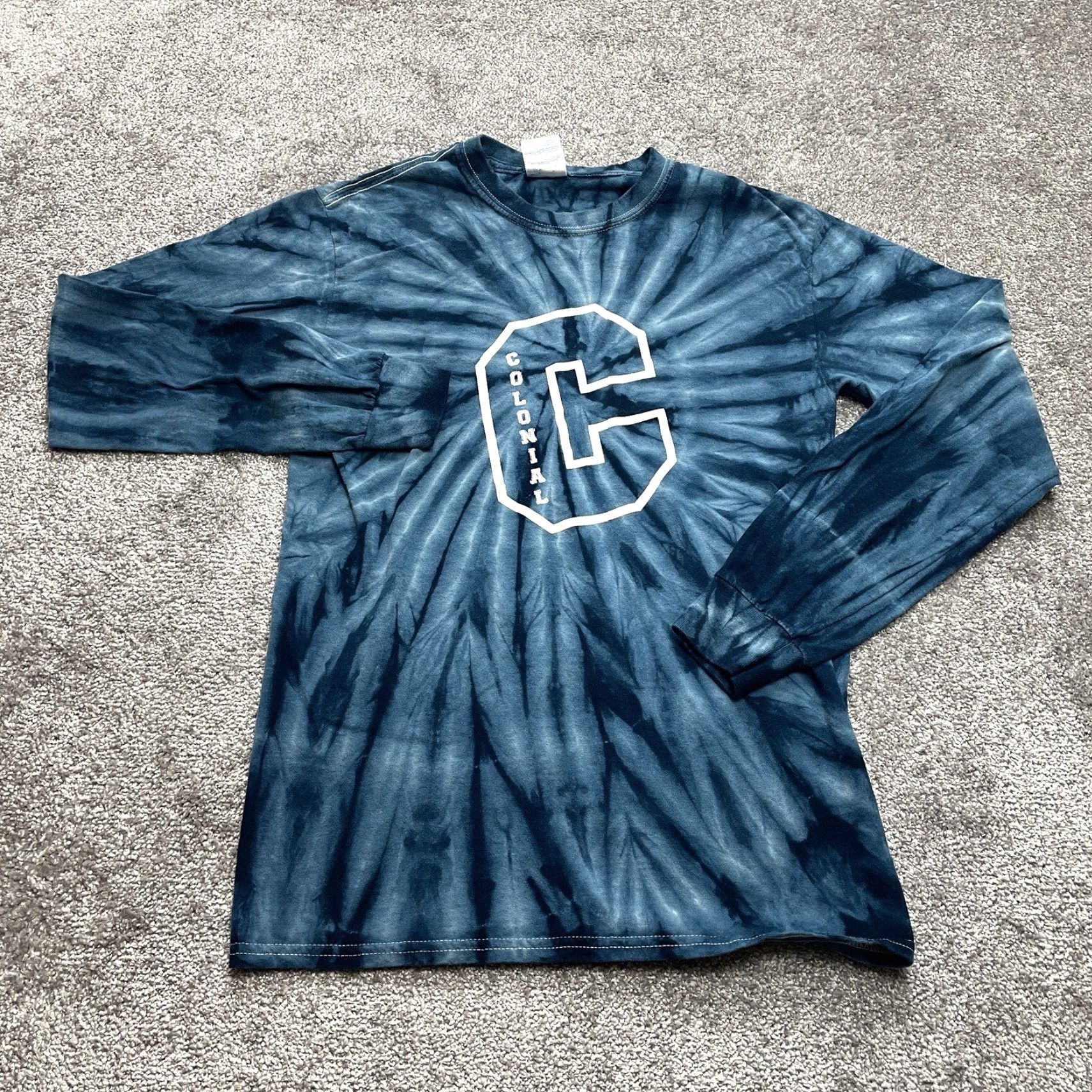 Gildan Gildan Heavy Cotton Long Sleeve T-Shirt Adult Small Blue Tie Dye Colonial Logo Shirt Unisex Adults Regular Crew Neck Men Women Mens Womens Size US S / EU 44-46 / 1 - 2 Thumbnail