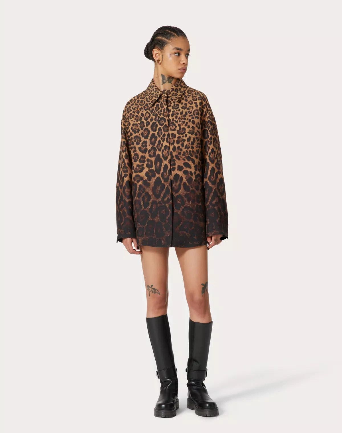 Valentino o1s1wg110625 Crepe Couture Animal Overshirt in Leopard/Brown Size M / US 6-8 / IT 42-44 - 3 Thumbnail