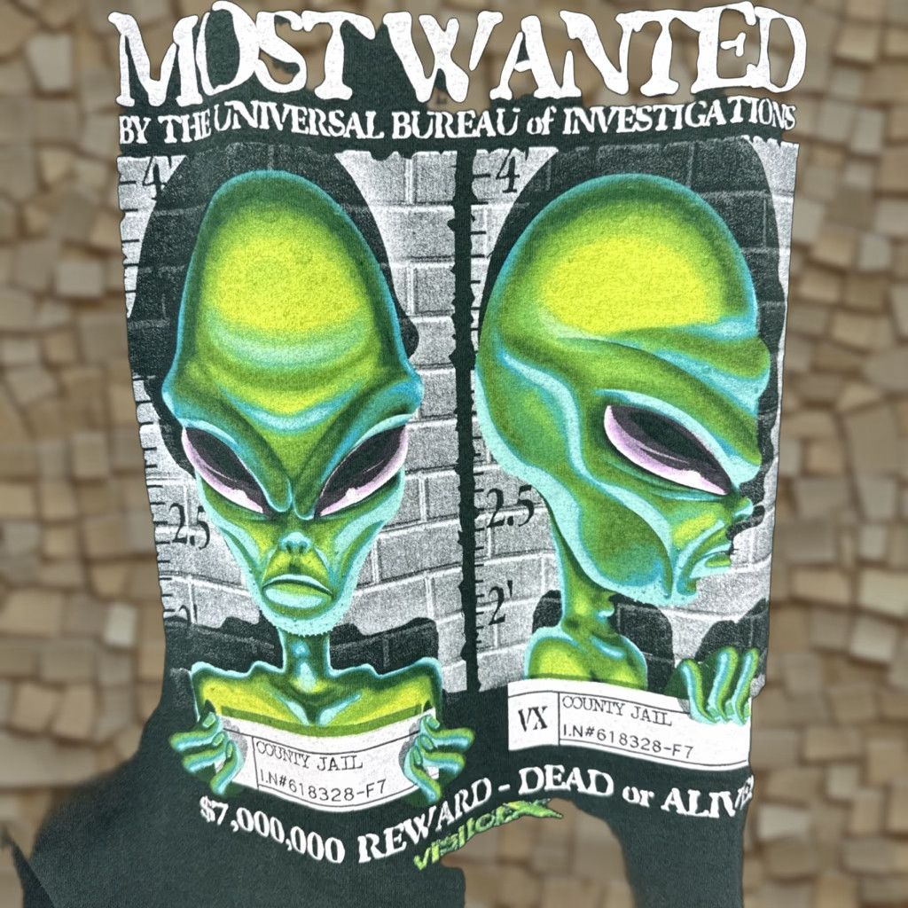 Vintage VINTAGE Murina 90s Alien T-Shirt Men Large Green Graphic Short Sleeve Retro Size US L / EU 52-54 / 3 - 1 Thumbnail