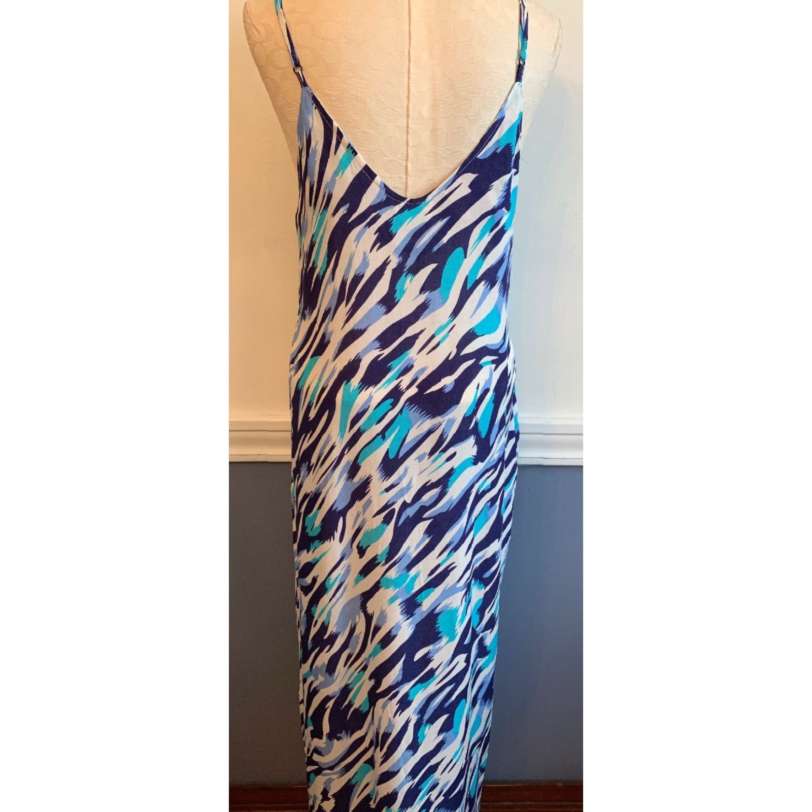Vintage Auxo Midi Dress Pockets White Purple Sundress Adjustable Strap Medium Womens Size M / US 6-8 / IT 42-44 - 7 Thumbnail
