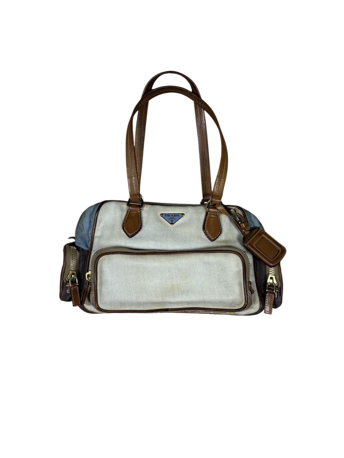 Prada Prada Beige Canvas & Brown Leather Shoulder Bag Size ONE SIZE - 1 Thumbnail