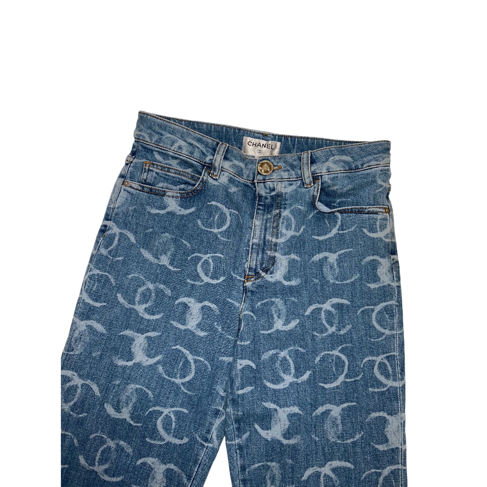Chanel Chanel Denim White CC Printed Logo Sequin Skinny Jeans 36 Size 26" / US 2 / IT 38 - 6 Thumbnail