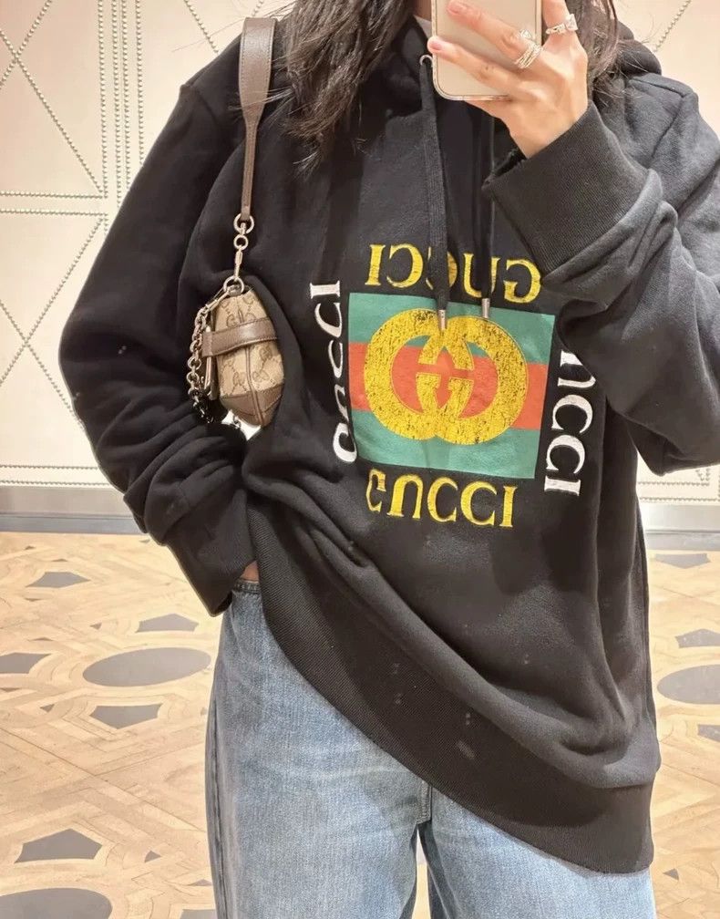 Gucci Gucci Black square double G big logo make old black hoodie Size US XS / EU 42 / 0 - 2 Thumbnail