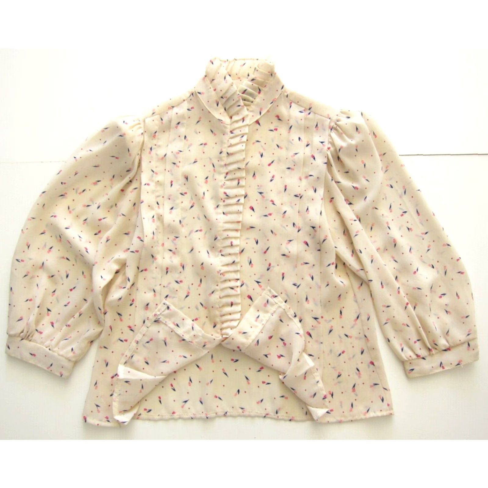 Vintage Vtg Dabney Paris New York Ivory Pink Tulip Flower 3/4 Sleeve Sheer Blouse S-M Size S / US 4 / IT 40 - 6 Thumbnail
