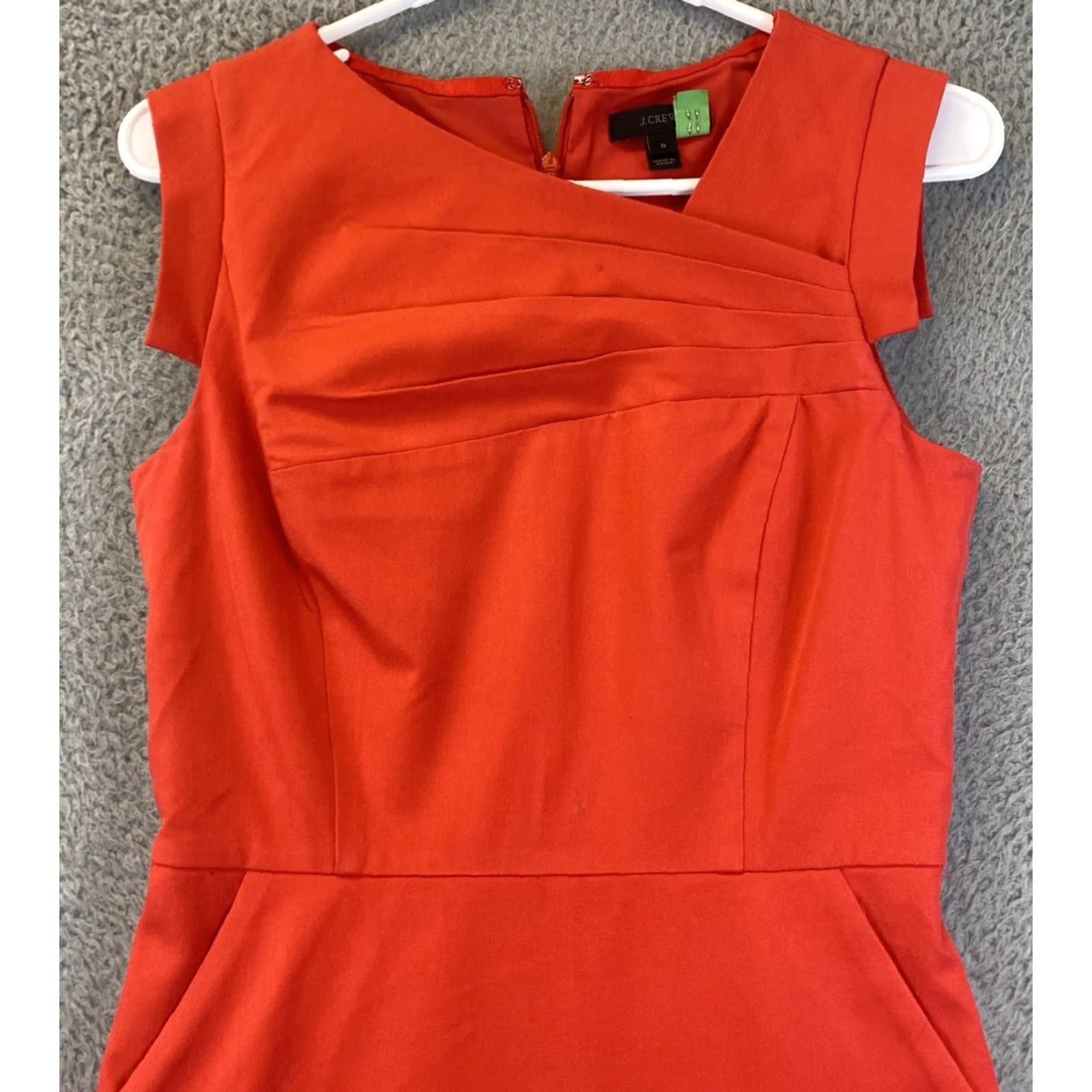 Vintage J Crew Women Sleeveless Orange Dress Size 0 — Regular Sheath Knee Length, Polyester, Round Neck, Zip, Solid, Fall, Spring, Business, 69-20 Size XS / US 0-2 / IT 36-38 - 2 Thumbnail
