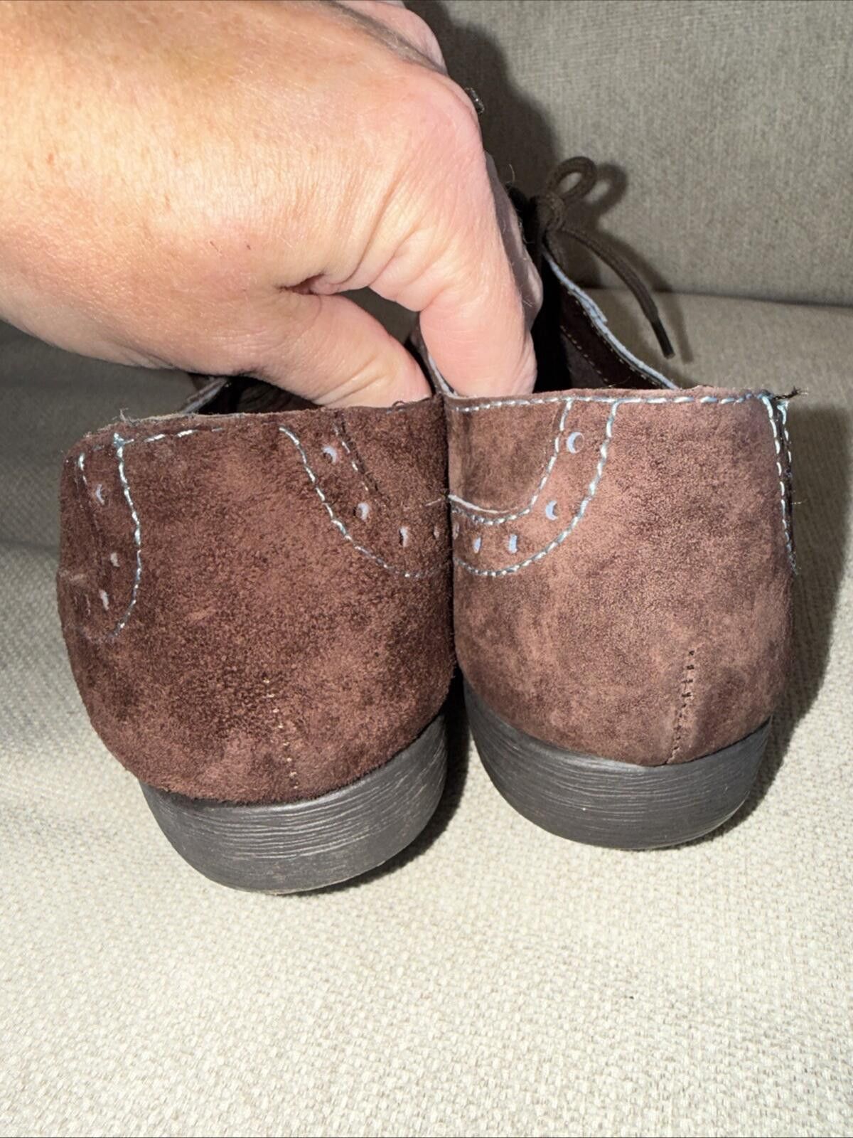 Born Born Suzette Wingtips Brown Suede Oxford Flat Blue Stitching Size US 8 / IT 38 - 8 Thumbnail