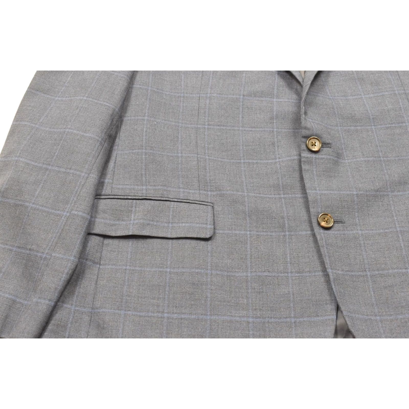 Ralph Lauren Ralph Lauren Men's Blazer Wool Blend Blue Plaid Check 48L Two Button Notch Lapel Long 4-Button Sleeve Inner Pockets Vintage? No Size 48R - 3 Thumbnail