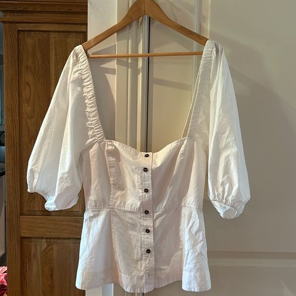 Ganni SSENSE GANNI White Puff Sleeve Poplin Blouse 8 euc summer Size M / US 6-8 / IT 42-44 - 4 Thumbnail