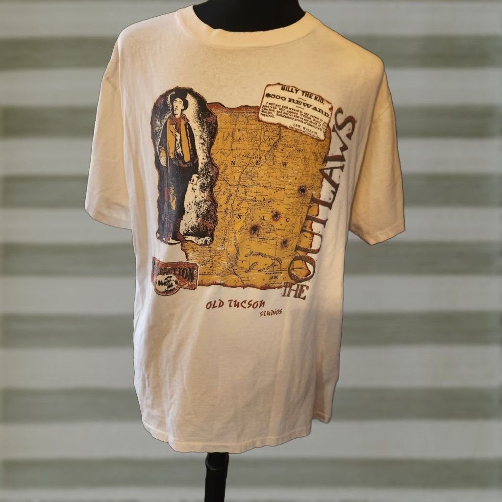 Vintage Vintage 90s Old Tucson Studios Billy The Kid Outlaws White T-Shirt Size XL Size US XL / EU 56 / 4 - 1 Thumbnail