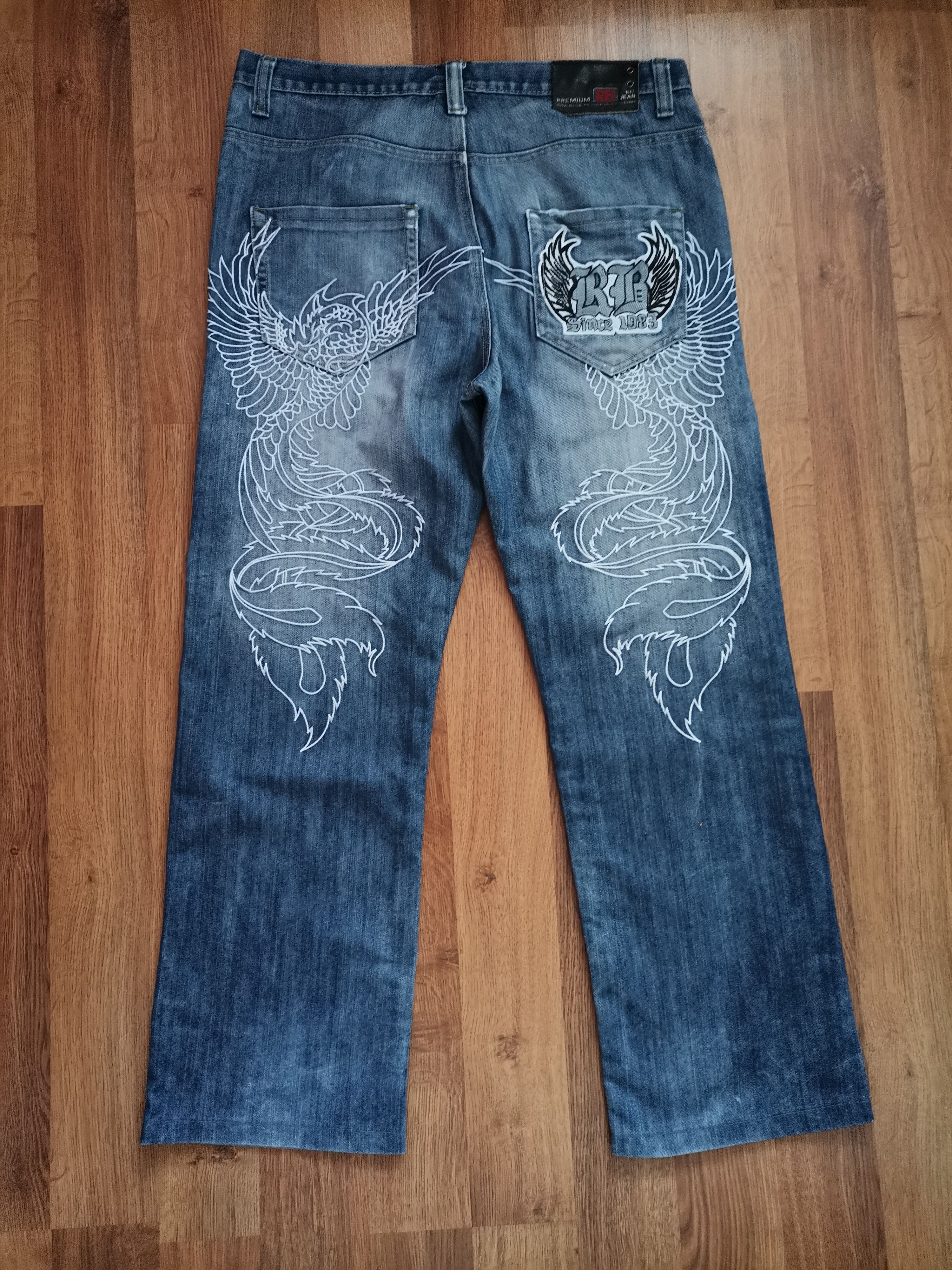 Vintage Vintage Raw Blue Embroidered Jeans Size US 36 / EU 52 - 1 Thumbnail