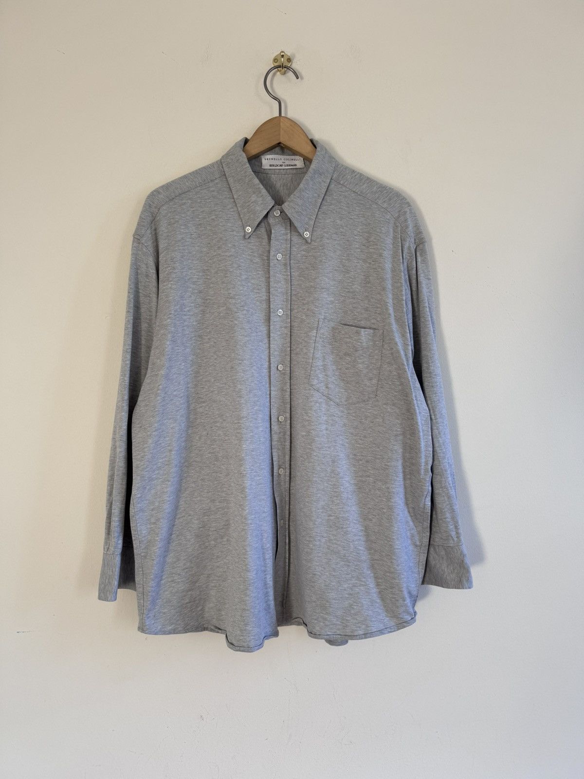 Brunello Cucinelli Brunello Cucinelli Bergdorf Grey Jersey Button Down Shirt 56 Size US XL / EU 56 / 4 - 1 Thumbnail