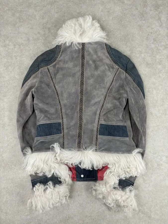 Roberto Cavalli AW2005 Cavalli Mongolian Fur Grey Leather & Blue Denim Jacket Size M / US 6-8 / IT 42-44 - 8 Thumbnail