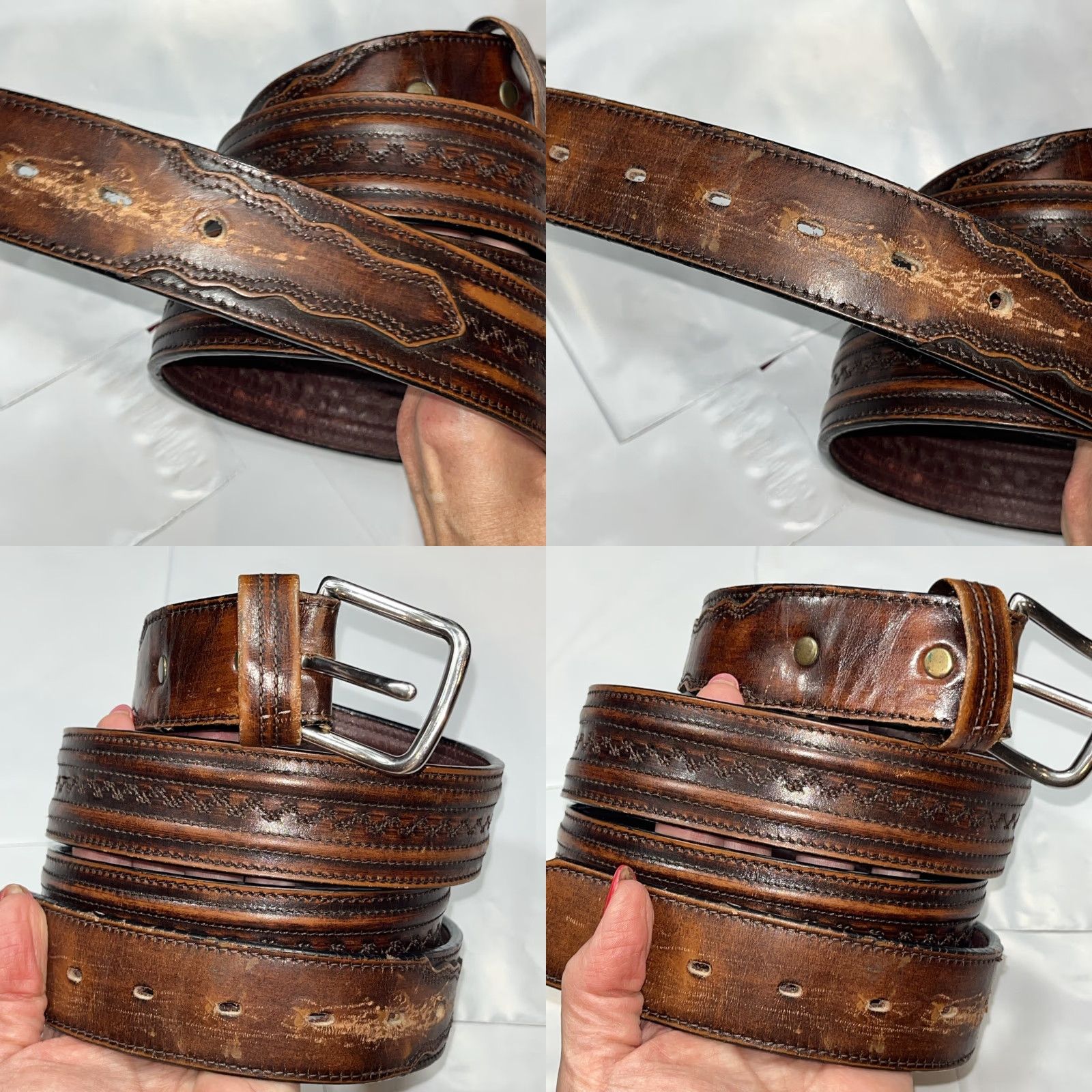 Vintage VINTAGE Leegin Leather Belt 1.5” Wide Removable Buckle Brown 46-51” Mens Belt, Western, Heavy Duty, USA - Large Size Size ONE SIZE - 11 Thumbnail
