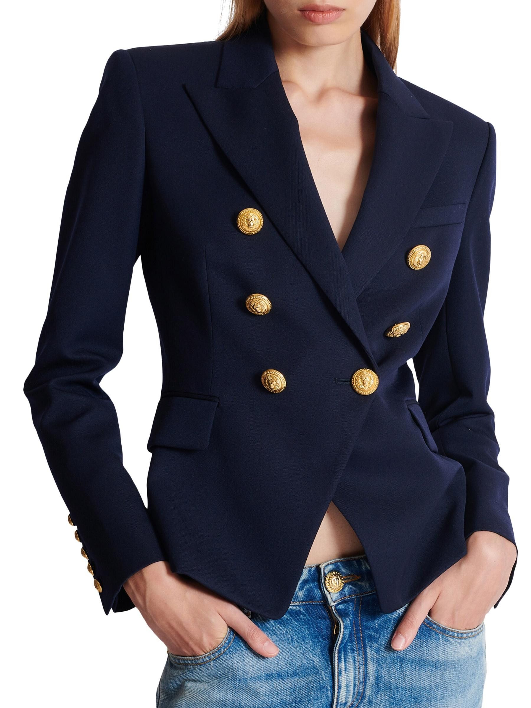 Balmain o1s1wg110825 Wool Double Breasted Jacket in Navy Blue Size S / US 4 / IT 40 - 3 Thumbnail