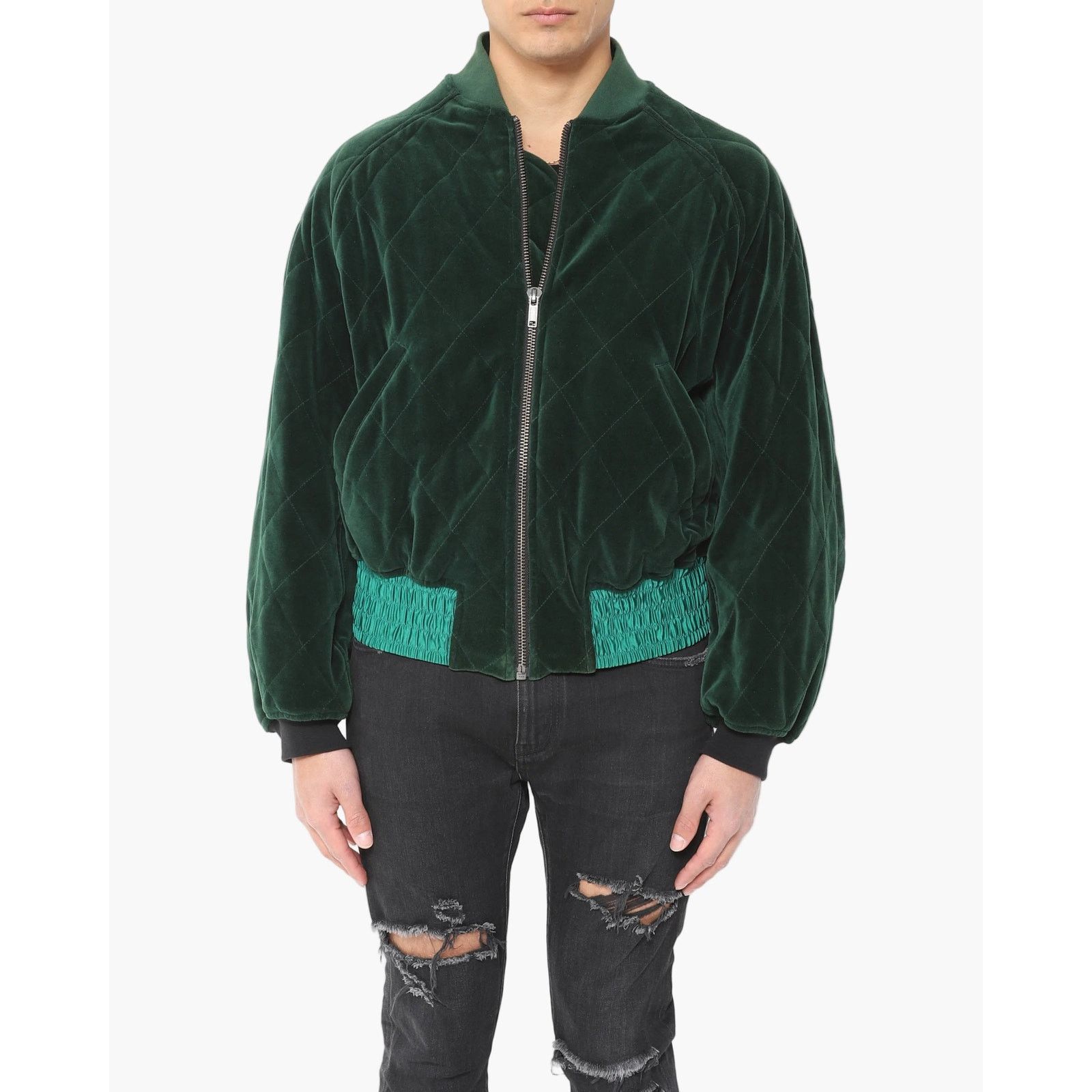 Haider Ackermann FW19 Quilted Bomber in Green Velvet Size US L / EU 52-54 / 3 - 1 Thumbnail