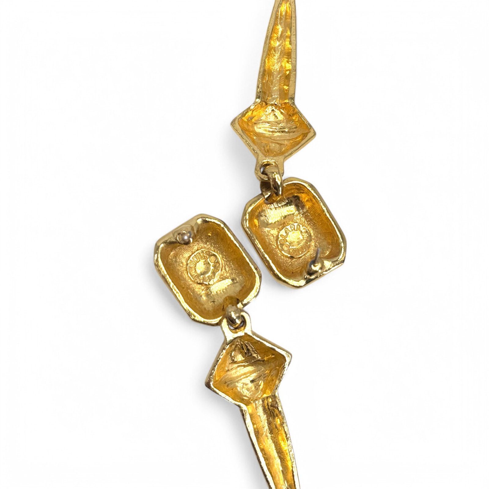 Vintage Vintage 80s Clara Studio Signed Earrings Shiny Gold Tone 3" Size ONE SIZE - 5 Thumbnail