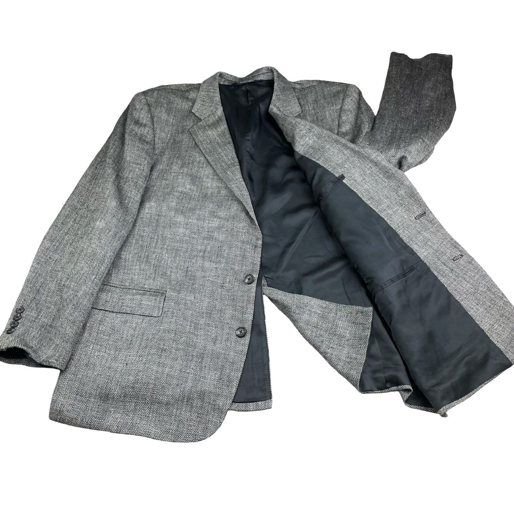Stafford Stafford Men’s Blazer Jacket Gray Herringbone 100% Silk 2-Button 48R Size 48R - 3 Thumbnail