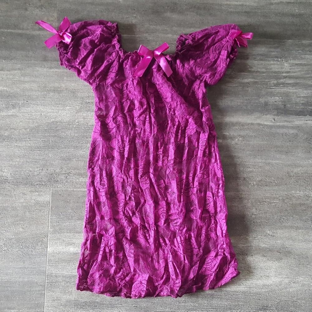 Designer Dark Pink Lace Detailed Lingerie Nightie Size ONE SIZE - 1 Thumbnail