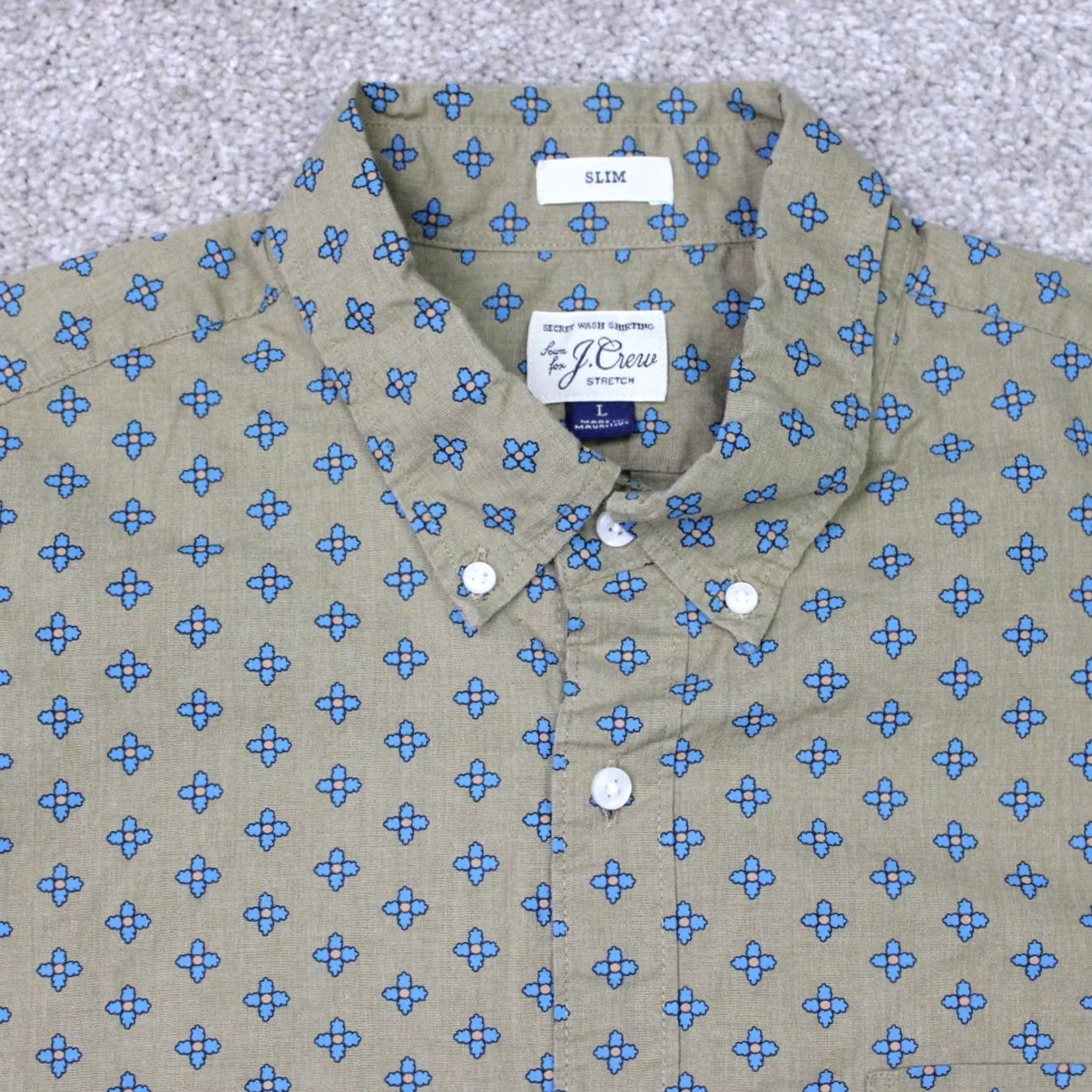 J.Crew J.CREW Shirt Mens Large Beige/Blue Geometric Secret Wash Slim Fit Long Sleeve Size US L / EU 52-54 / 3 - 4 Thumbnail