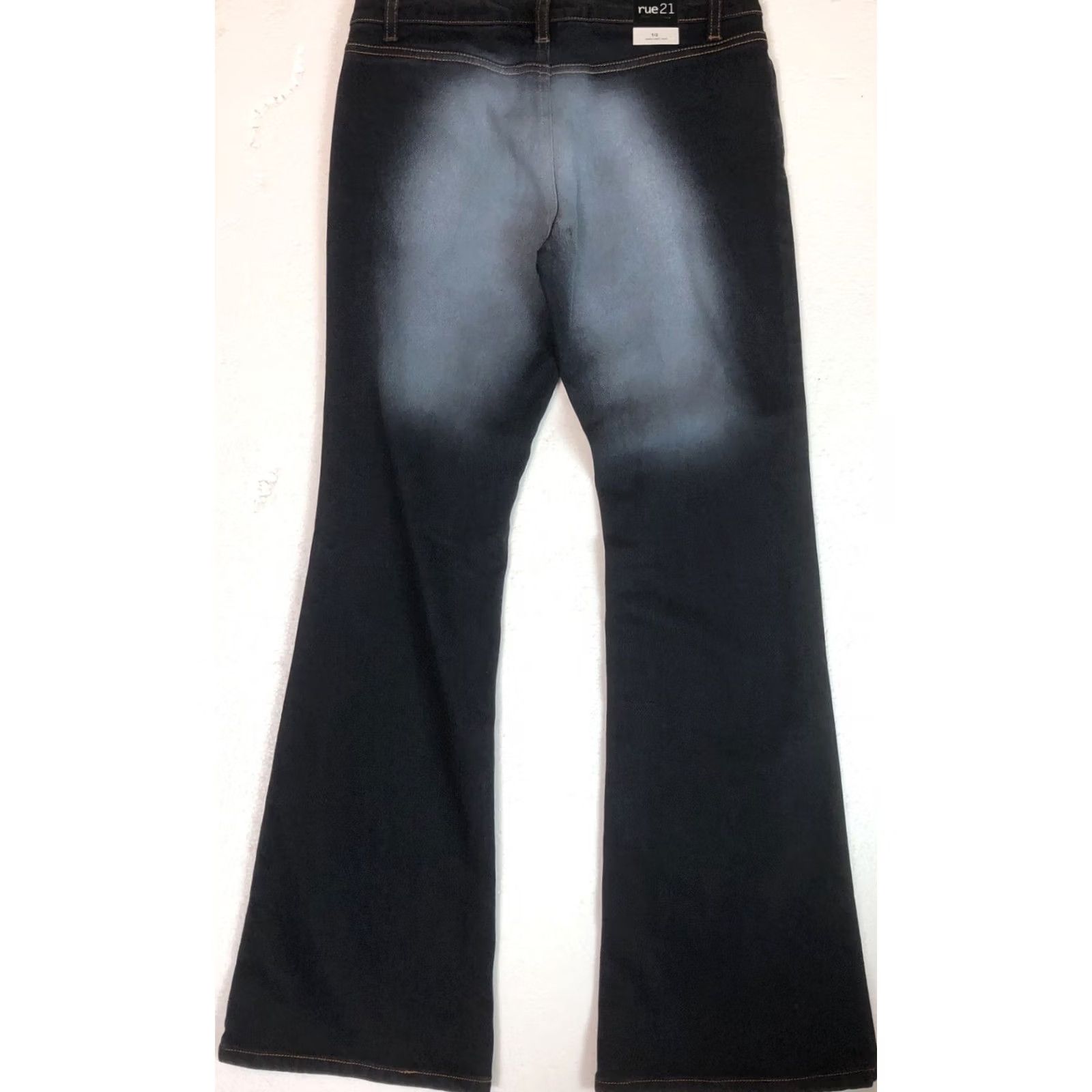 Vintage Rue 21 Jeans 1/2 Black 30”W Mid Rise Button Fly Flare Cuff 2 Tone Nwt 90s Y2K Size 25" / US 0 / IT 36 - 3 Thumbnail