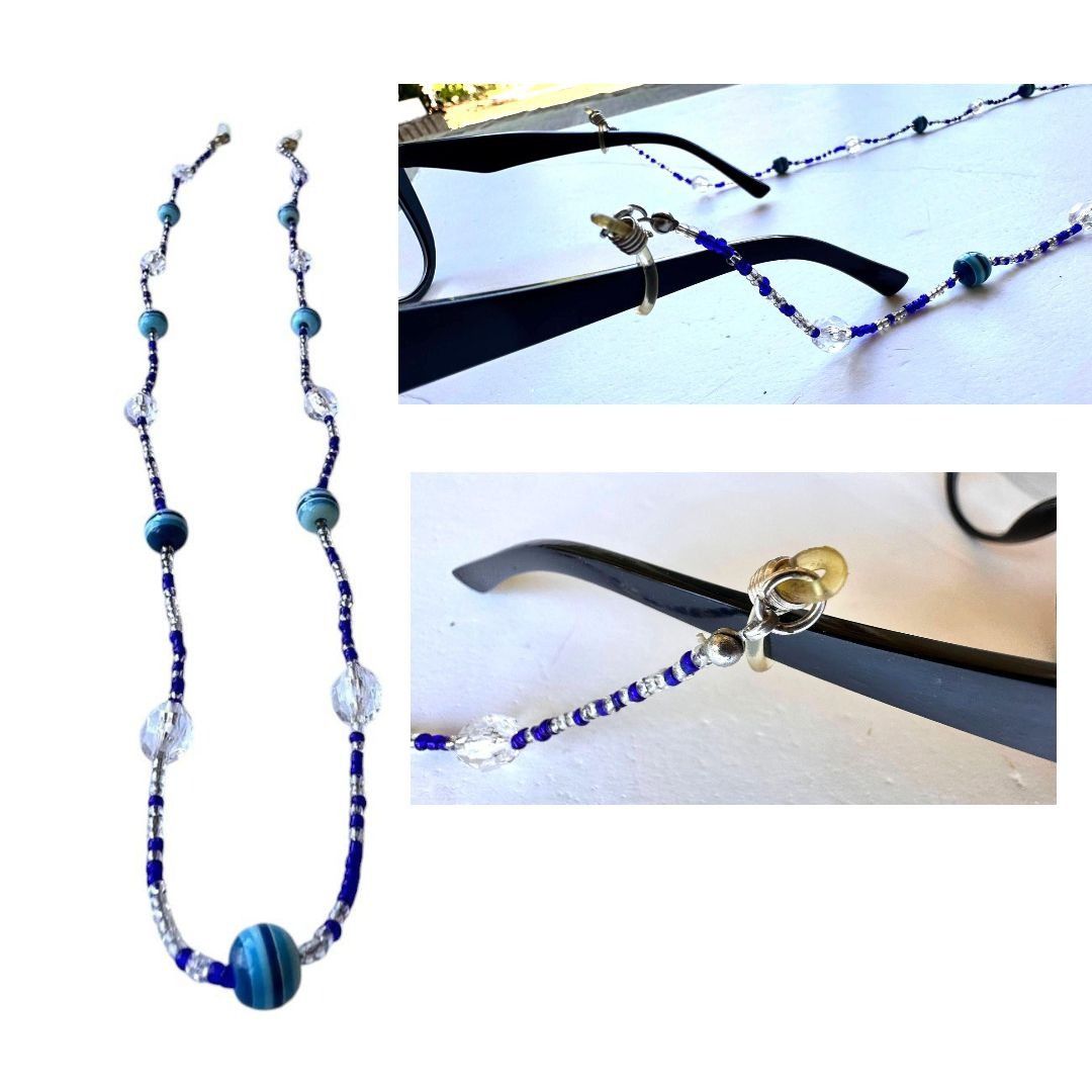 Handmade × Vintage VTG Handmade Blue Beaded Eyeglass Holder Reading Glasses Jew Size ONE SIZE - 1 Thumbnail