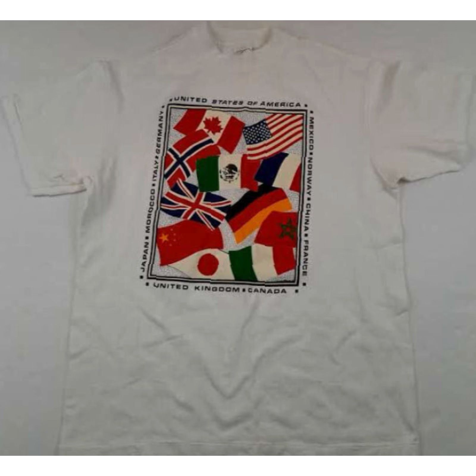 Delta Delta T-Shirt World Flags USA Canada Japan many more Puffy Print Large White Mens L Short Sleeve-100% USA Made Size US L / EU 52-54 / 3 - 5 Thumbnail