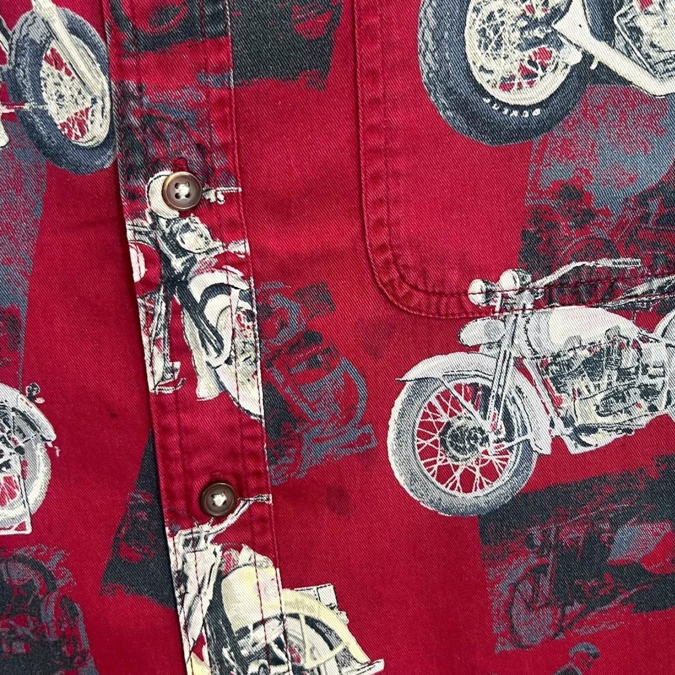 Vintage Clearwater Outfitters Motorcycle All-Over Print Short Sleeve Button-Up Shirt XL Red Mens Shirt Size US XL / EU 56 / 4 - 5 Thumbnail