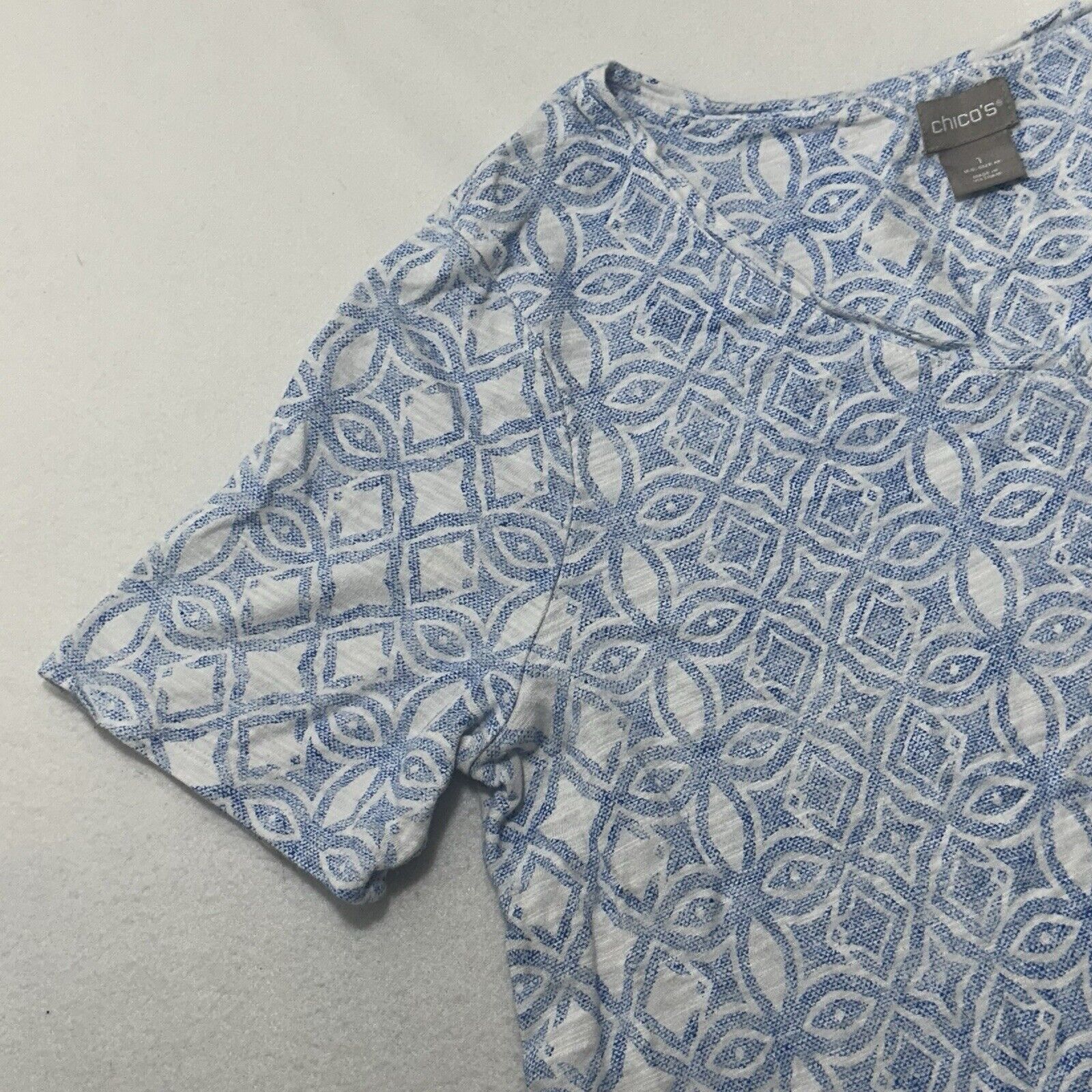 Chicos Chico’s Medium Short Sleeve T Shirt V Neck Top Light Blue Size M / US 6-8 / IT 42-44 - 3 Thumbnail