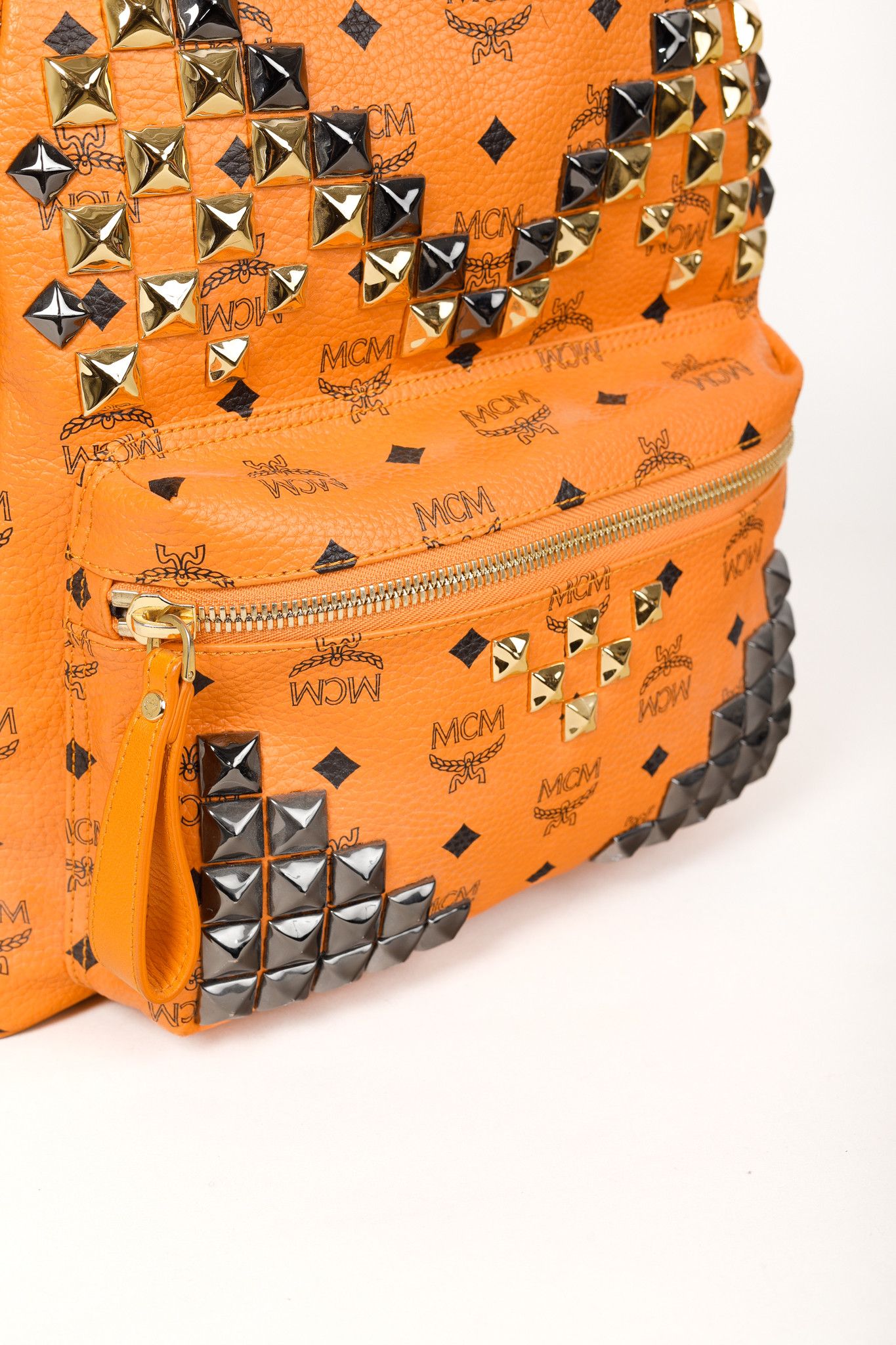 MCM MCM Stark Metal Studs Orange Monogram Backpack Size ONE SIZE - 9 Thumbnail