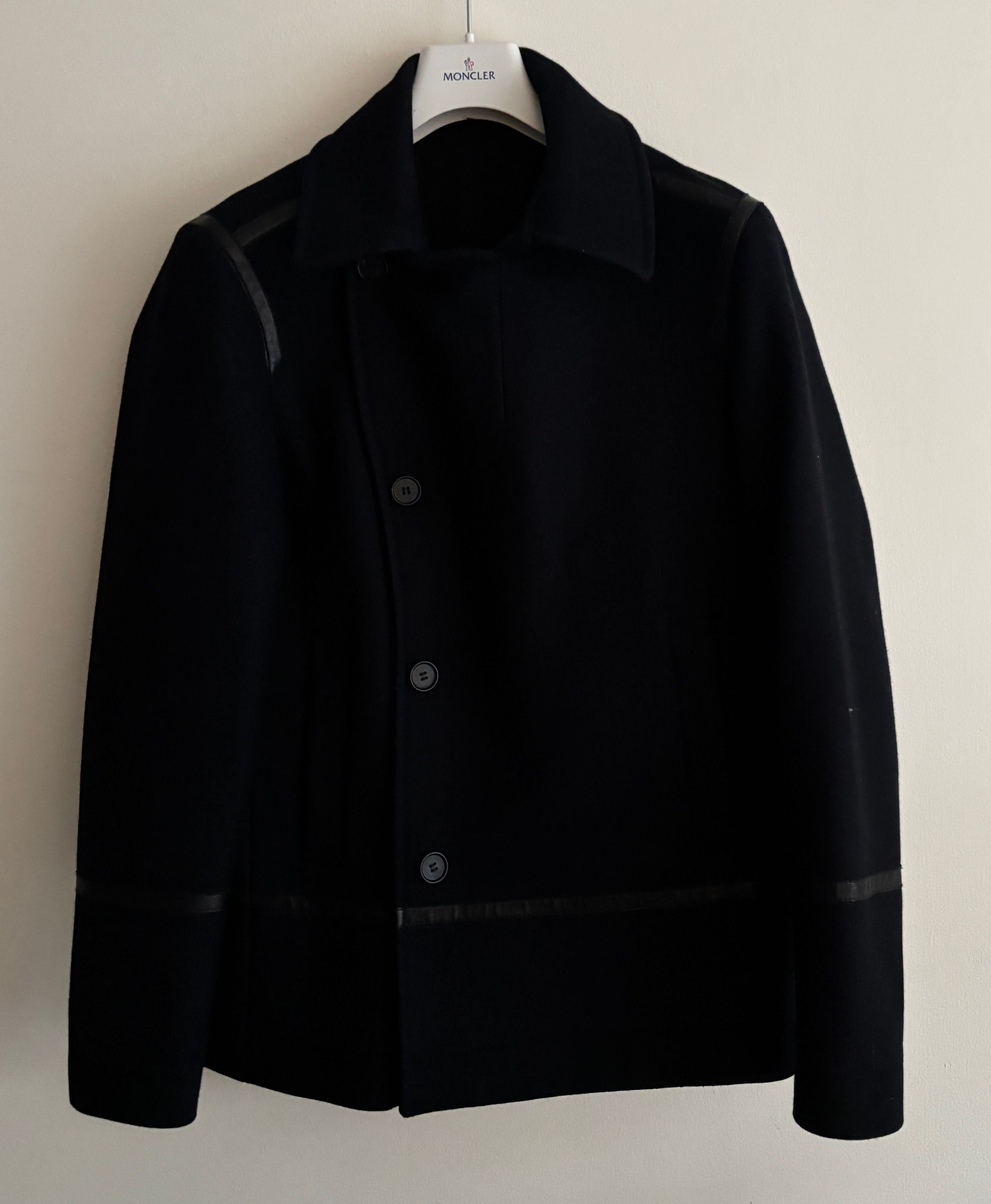 Allsaints $600 Salter Navy Wool Pea Coat Leather Trim- Medium Size US M / EU 48-50 / 2 - 5 Thumbnail
